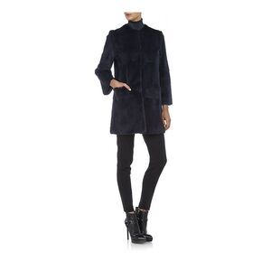 Max Mara Studio Rabbit Fur Mob Wife Blue Edwige Fur Coat Navy Size US 12
